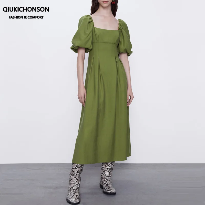Платье женское длинное с квадратным вырезом винтажное платье в европейском и