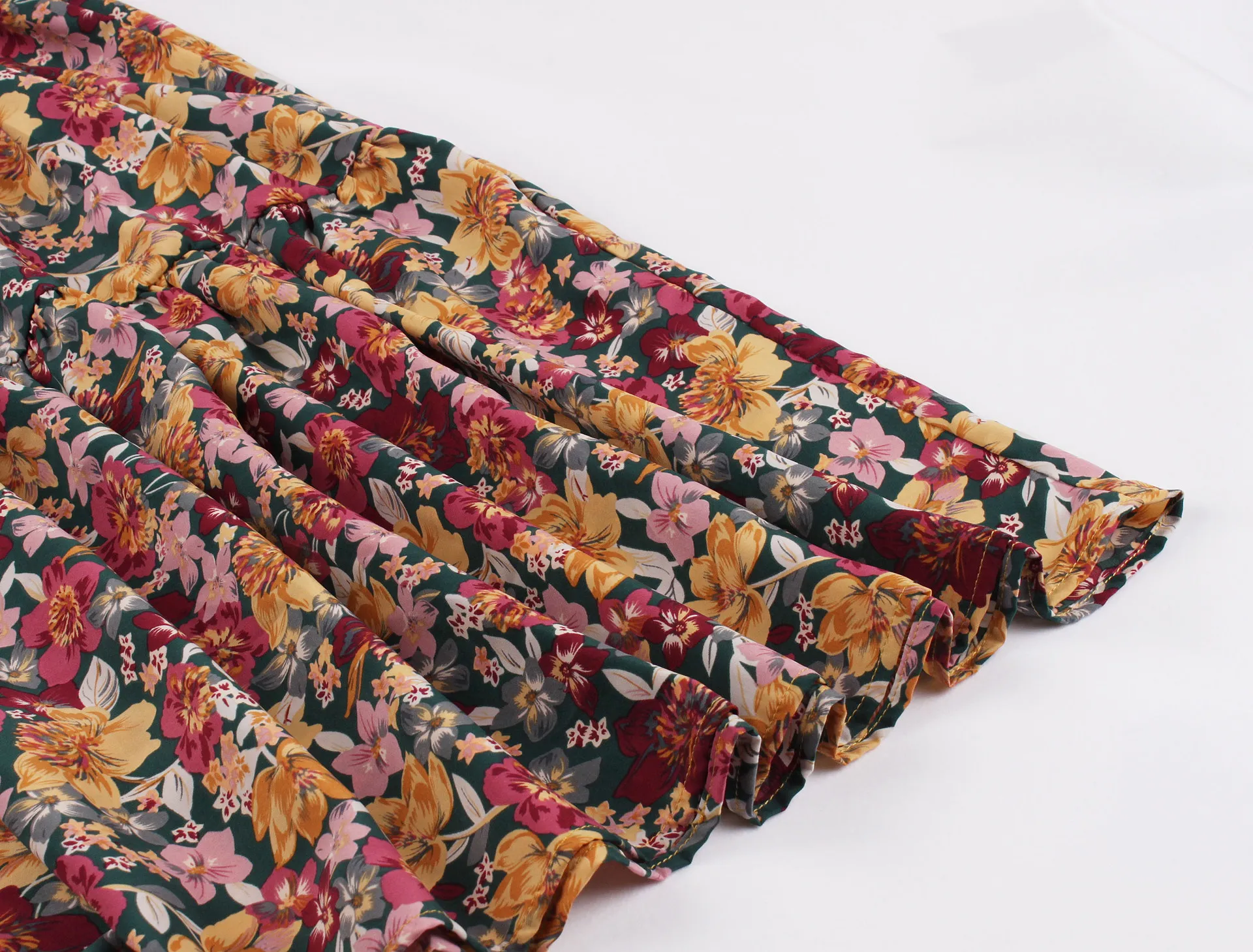 

Vintage Printing Women Dresses Summer Casual V Neck Short Sleeve Lace-Up Knee-Length Small Flowers Clothing S-XXL Freeshipping