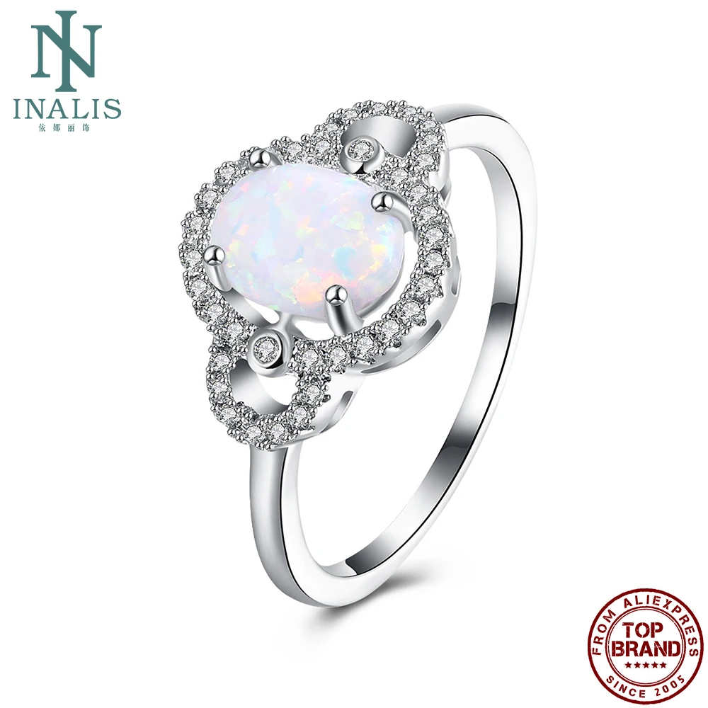 

INALIS Romantic White 5A Clear Cubic Zirconia And Opal Oval Shape Rings For Women Anniversary Ring Fashion Female Jewelry Best