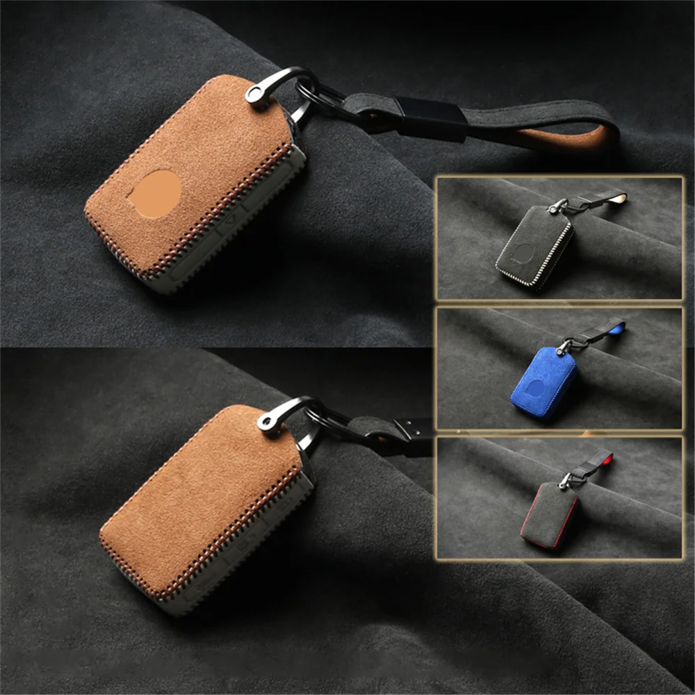Suede Leather Car Remote Smart Key Fob Cover Case Shell Keychain Holder Protective Fit For 2019 Volvo XC90 XC60 S90 Accessories