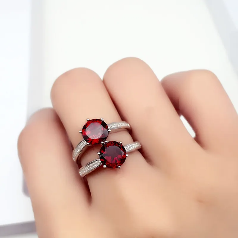 

JewelryPalace 925 Sterling Silver Red Garnet 6mm*6mm Anniversary Ring For Women Romantic Fashion Jewelry Gift