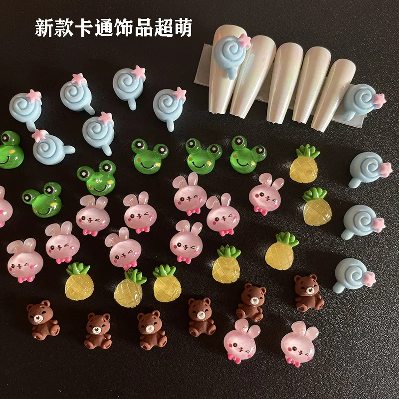 

Cute cartoon pet little green frog lollipop exaggerated cute nail decoration mobile phone case DIY decoration cartoon animal BE