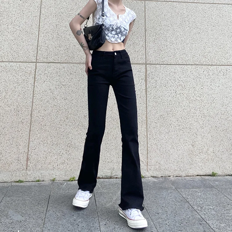 

Y2K Joggers Flare Pants For Women 2022 New Solid Cotton Trousers Pocket Vintage High Waist Aesthetic Clothes Mujer BlackPants