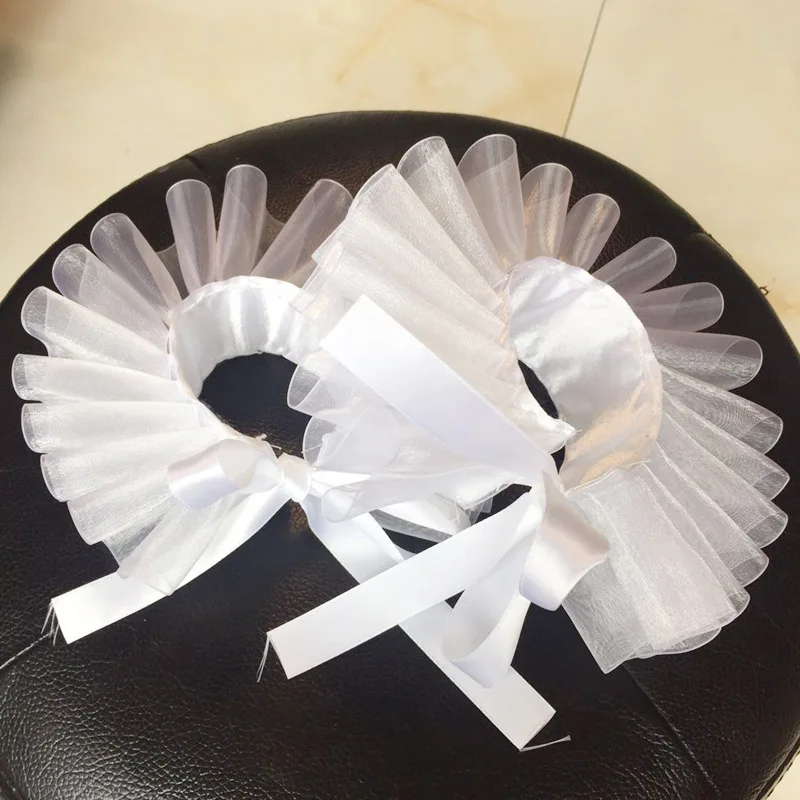 

Womens Renaissance Elizabethan Ruffled Fake Collar Chiffon White Clown Neck Ruff Vintage Victorian Halloween Cosplay Costume Acc