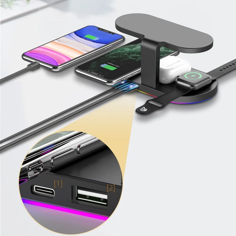 Беспроводное зарядное устройство 4 в 1 док станция быстрая зарядка для iPhone 11 Pro XR XS