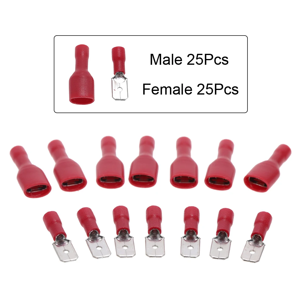 

50PCS 22-18AWG Splice Wire Connector Insulated Male Female Crimp Spade Terminal