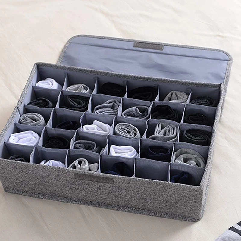 

Underwear Socks Storage Organizer With Lids Foldable Closet Drawer Divider 30 Cells, Storage Box For Socks Underwear