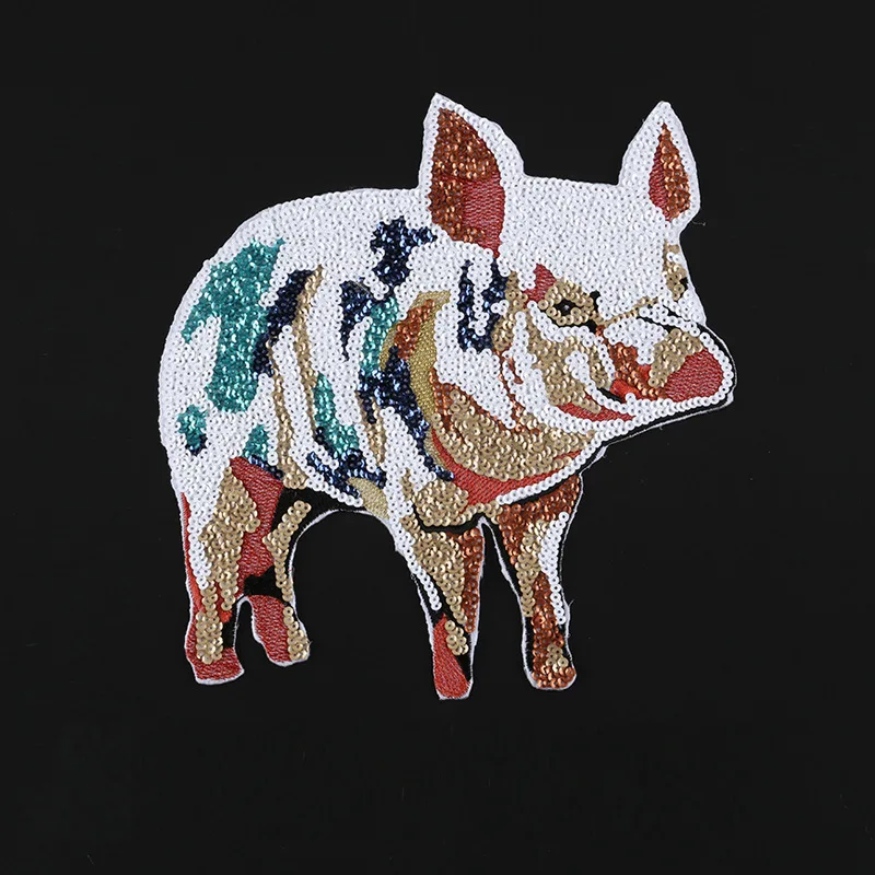 

2pcs/lot Large Sequins Embroidery Patches Pig Jacket Jean Backpack Clothing Decoration Accessory Diy Iron Heat Transfer Applique