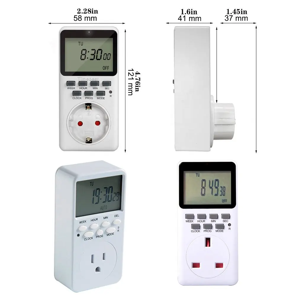 

Intelligent Timer Switch LCD Digital Timing Switch Socket 7-Day Cycle Plug-In Timers Outlet Household Smart Tools EU/US/UK Plug