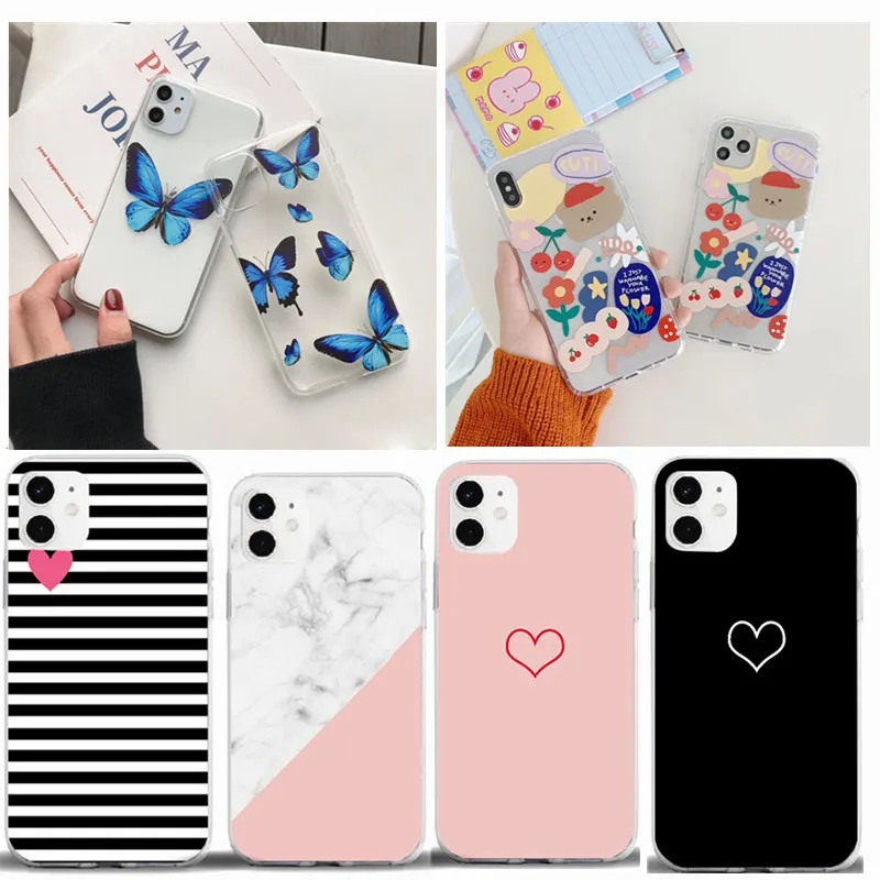

Butterfly Bear Soft TPU Coque Phone Case For iPhone 11 Pro XS Max XR X 7 8 6 6S Plus 5S SE 2020 5 Case Silicon Capa Cover