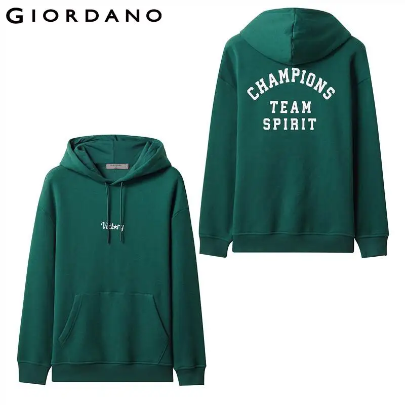 Giordano мужские свитшоты с буквенным принтом, графический накладной карман с капюшоном, внутренняя флисовая Толстовка Sudaderas Para Hombre 94099784