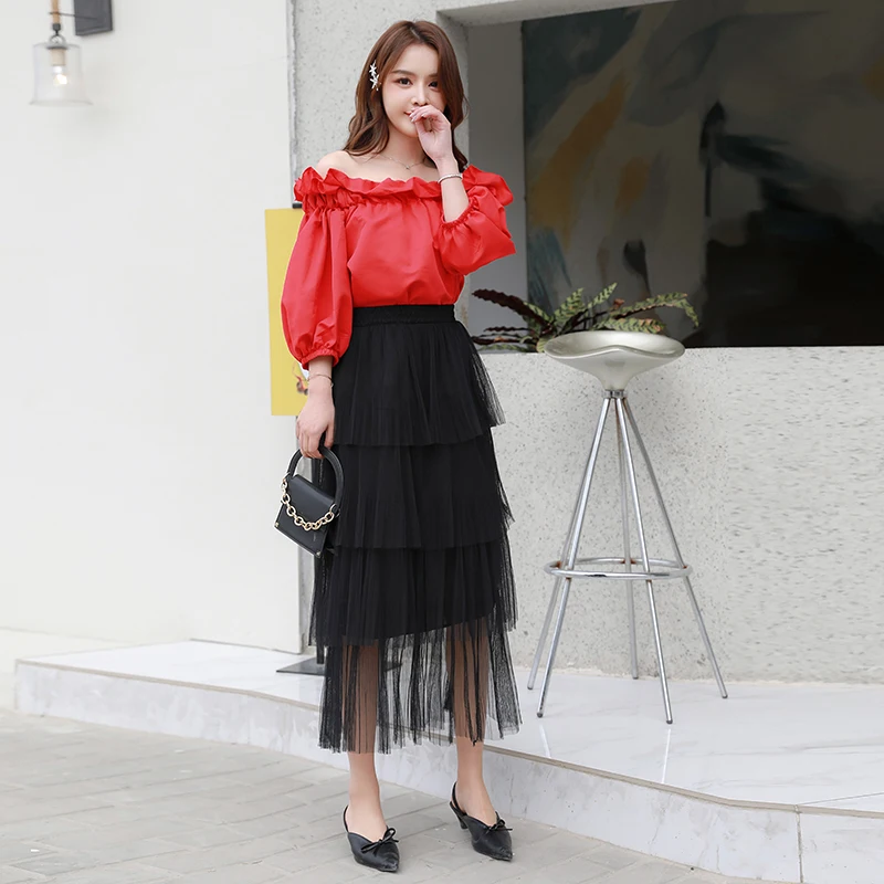 Женские модные юбки 2019 длинные из тюлевой ткани женские s черные розовые юбка