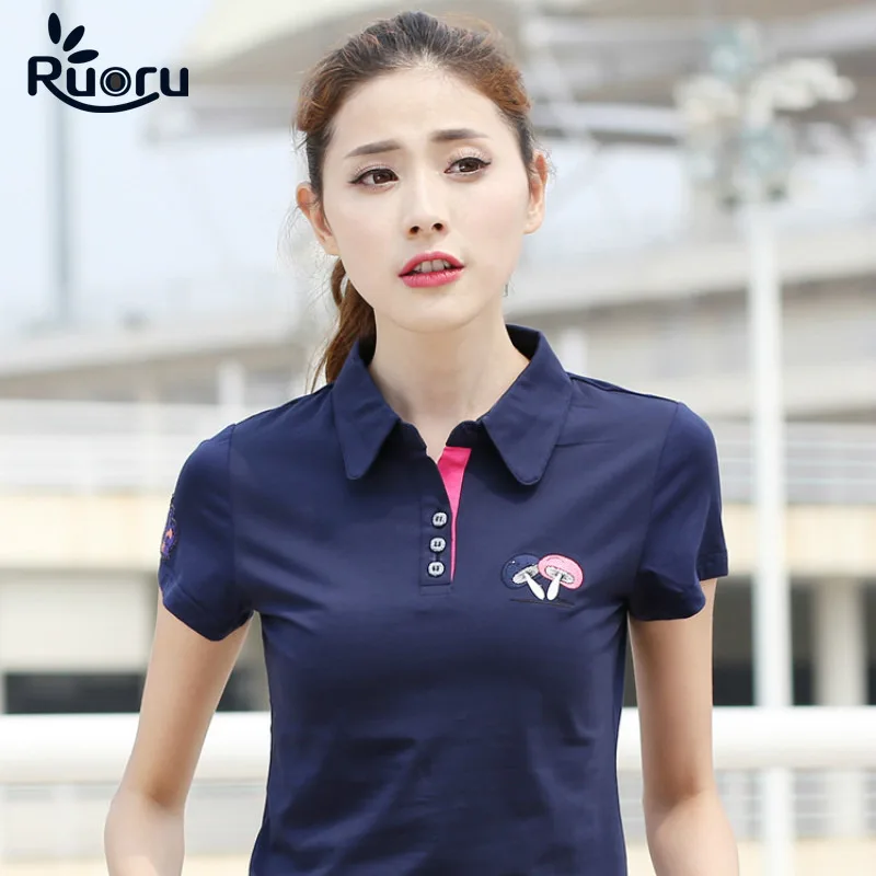 Рубашка поло женская с вышивкой в виде грибов х/б|brand woman polo shirt|women brand shirtwomen shirt |