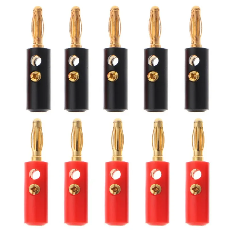 

5pair Black+Red 4mm Audio Speaker Screw Banana Male Plug Adapter Gold-Plated 4mm Banana Plug Wire Cable Connector