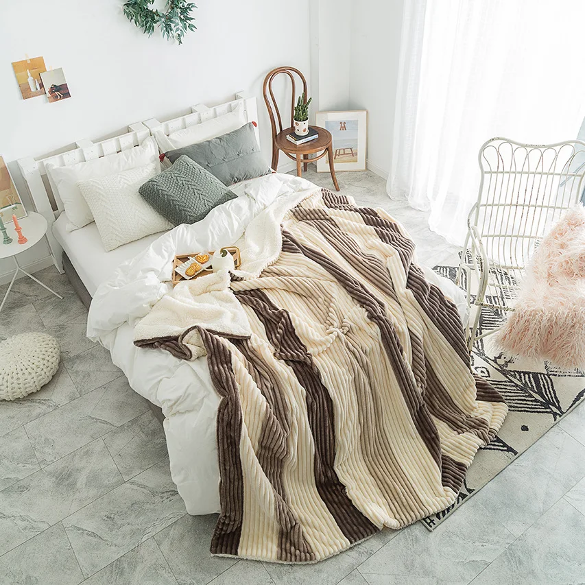

TONGDI Woolen Raschel Blanket Soft Double Plush Thickened Heavy Warm Elegant Fleece Luxury For Cover Sofa Bed Bedspread Winter