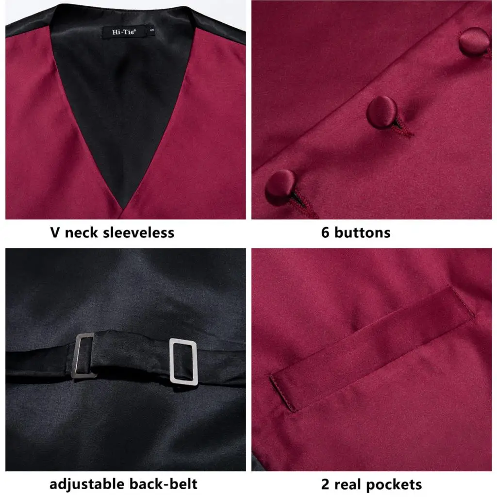 Шелковый мужской жилет для взрослых классический однотонный красный с карманом