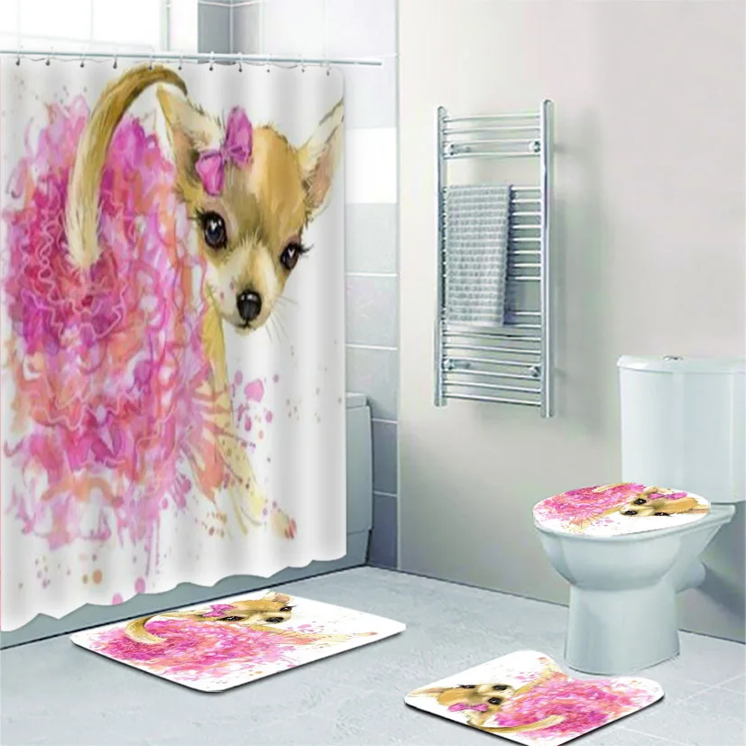 Новинка занавеска для душа и коврик с рисунком Бультерьера набор водных красок