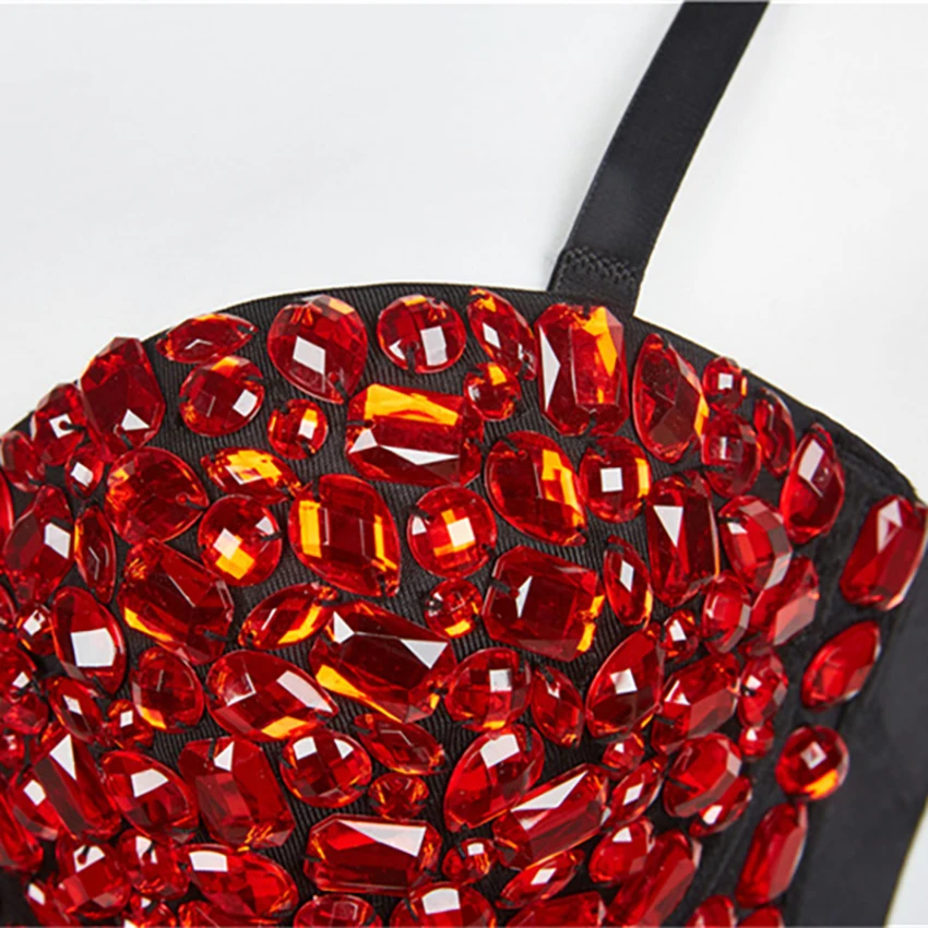 Женский акриловый бюстгальтер пуш-ап красно-черный Укороченный с отделкой