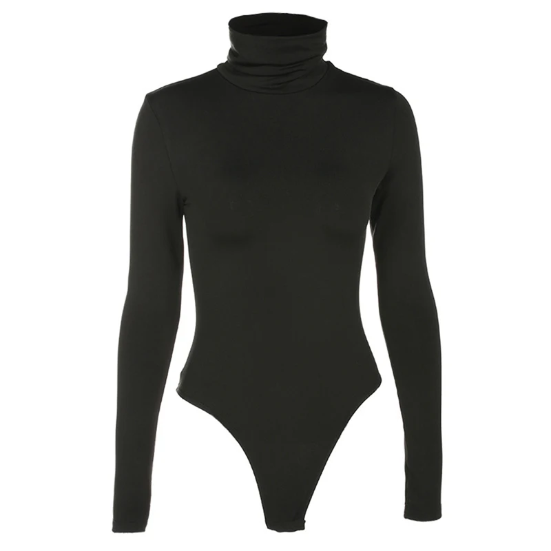 

Women Black Long Sleeve Bodysuit Autumn Winter Turtleneck Bodysuits Womens Sexy Bodycon High Waist Romper Body Femee