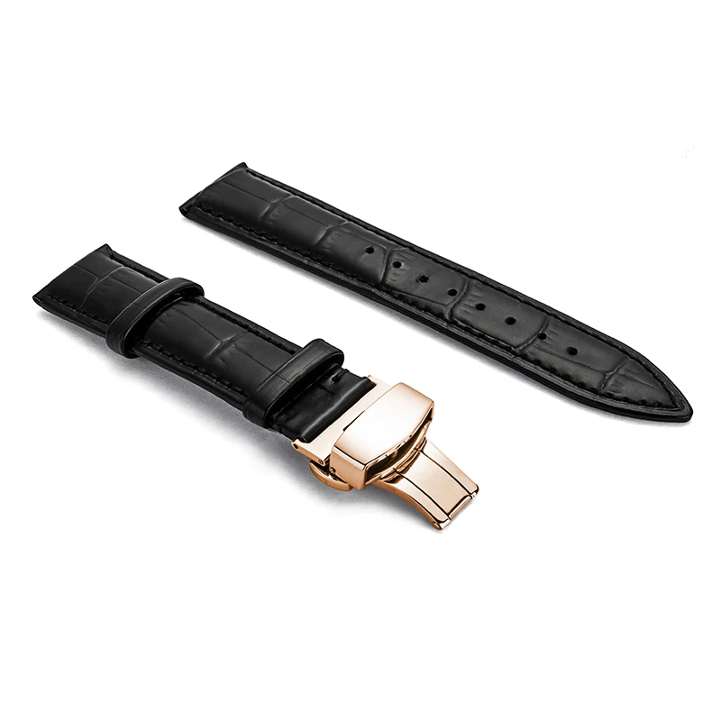 Black rose gold Ремешок для часов 12мм18мм 19 мм 20 мм 21 мм 22 мм 24 мм из мягкой телячьей кожи ремешок для часов из крокодиловой кожи ремешок для часов Tissot Seiko - Цвет ремешка: Black rose gold