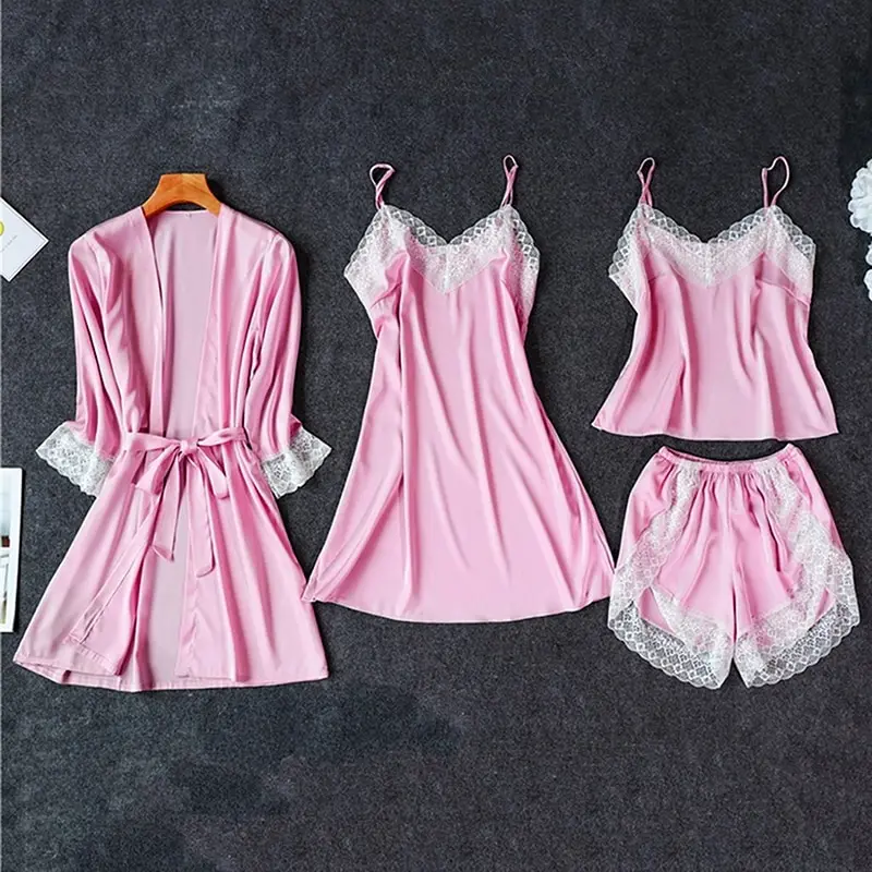 

2 Pieces Pyjamas Women Solid Soft Sexy Nightwear Suit Lace Lingerie Set Pleated Sleepwear Sets 2020 Strap Women Top+Loose Shorts