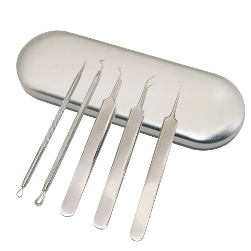 

5pcs/set Stainless Steel Acne Tweezer Pimple Needle Set Remover Blackhead Acne Pimple Remover Tool Pore Cleaner Beauty Tools