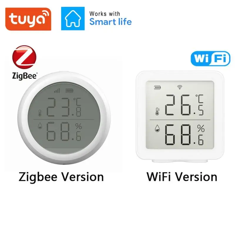 

Датчик температуры и влажности Tuya Smart Zigbee/Wi-Fi для умного дома с ЖК-дисплеем и голосовым управлением через приложение Alexa Smart Life