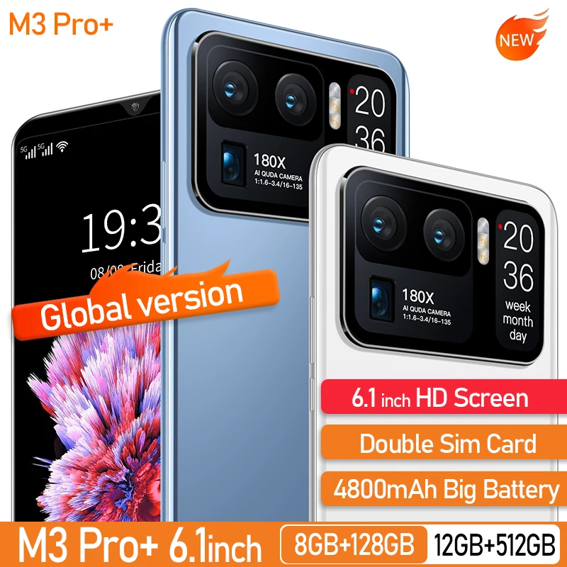 

[World Premiere] Global Version M3 Pro+ 6.1" Smartphones HD Screen 4800mAh 48MP Triple Camera Support Google Play 5G Cellphone