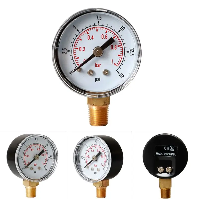 Манометр 40 мм циферблат 1/8 дюйма BSPT Vertical 15 30 60.100 160 200 300 PSI & Bar | Инструменты