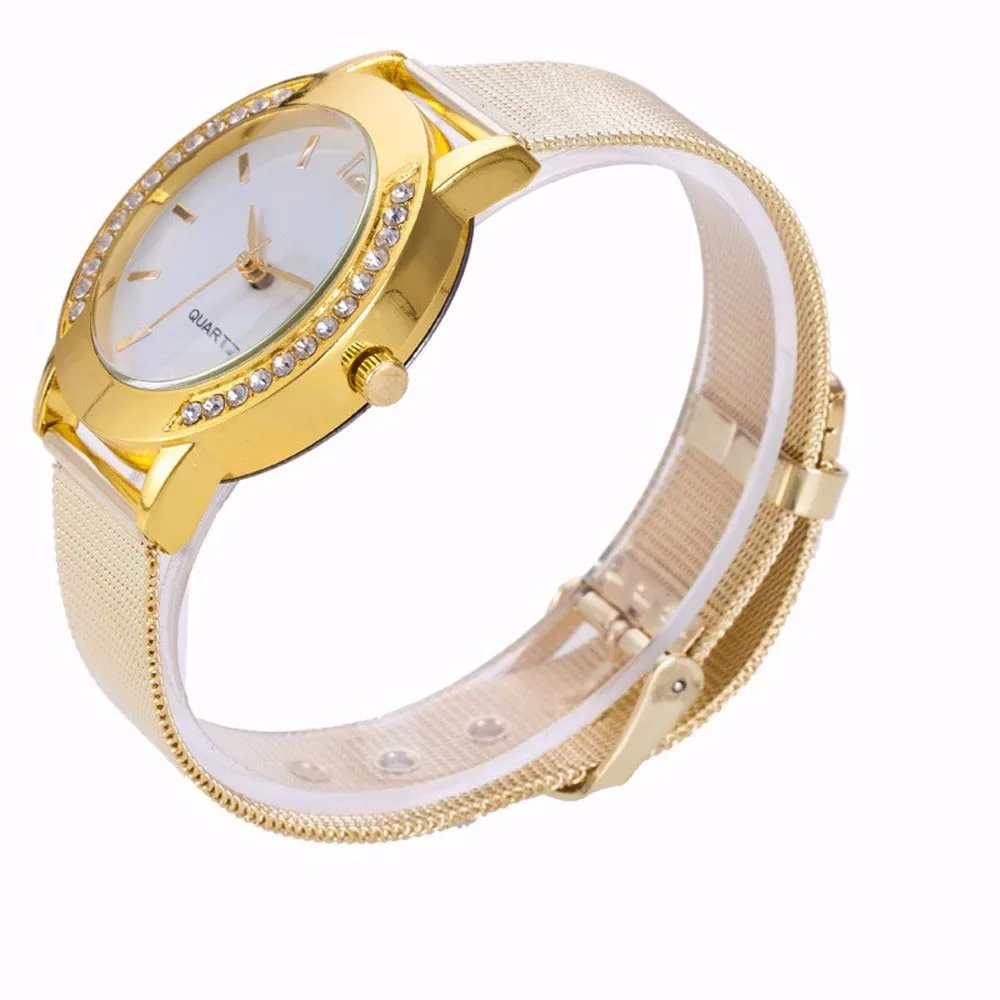 

Fashion Women Crystal Golden Stainless Steel Analog Quartz Wrist Watch reloj mujer watch for women montre femme