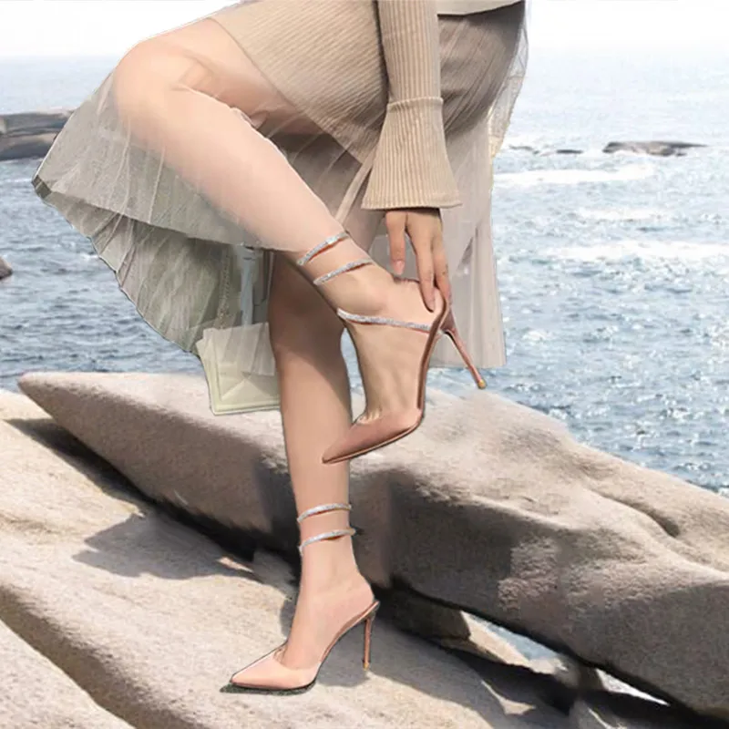 Обувь женские босоножки на высоком каблуке атласные туфли-лодочки со стразами и