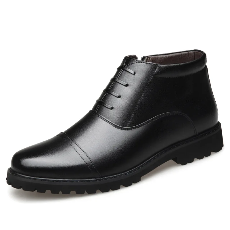 

Top Quality Fur Leather Boots Men Shoes Winter 2021 Warm Short Plush Boots Mens Work Ankle Boots Non Slip Cotton Shoes