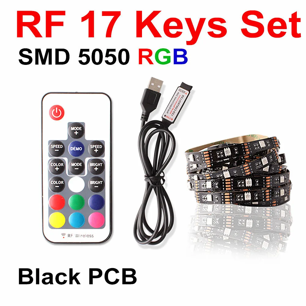 Светодиодный светильник 5 в USB светодиодное освещение шкафа лампа полоса RGB 5050SMD ТВ Настольный ПК экран подсветка Декор шкаф гардероб Кухонные светильники - Цвет: 17 key set