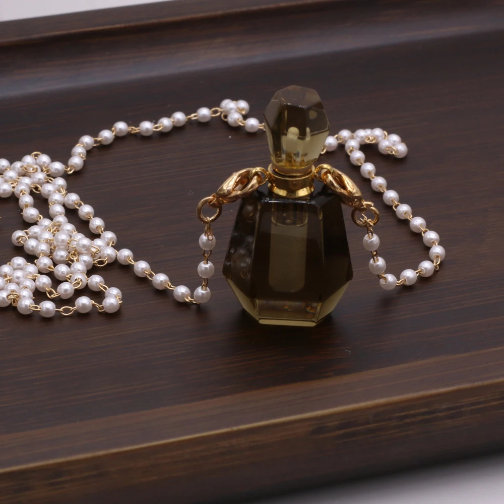 

2022 Women's Neck Chain Natural Stone Crystals Smoky Quartz Perfume Bottle Pendant Necklace for Jewelry Gift free shipping items