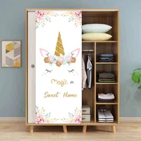 Cartoon Unicorn Sweet Home PVC Wardrobe Door Stickers Wall Sticker Living Room Decor  Decoration Accessories