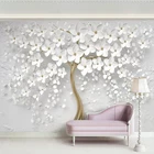 3D фотообои на заказ, фрески, белые цветы, дерево, гостиная, диван, ТВ, спальня, фон для стены, домашний декор, роспись, роспись, Papel