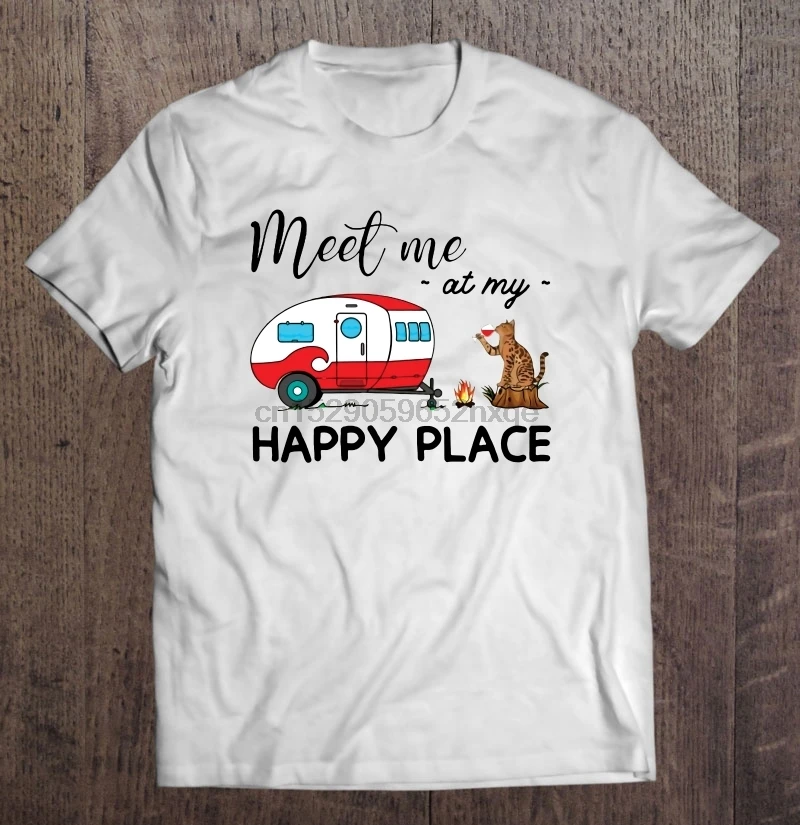 Мужская забавная футболка модная с надписью Meet Me At My Happy Place Женская для кемпинга