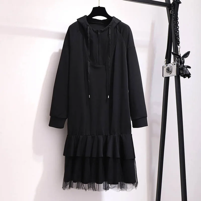 Женское осеннее платье цвет черный обхват груди 150 см 5XL 6XL 7XL 8XL 9XL|Женские платья| |