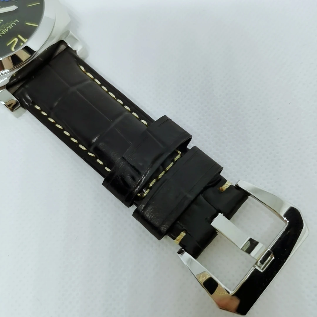 

Luxury Brand Men Automatic Mechanical Stainless Steel 1950 3 Days GMT Power Reserve Green Number Luminous Watch Black Leather