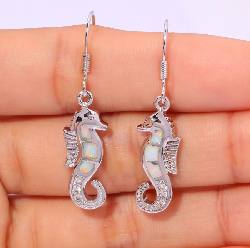 Женские серьги подвески с опалом CiNily белым кубическим цирконием и покрытием из