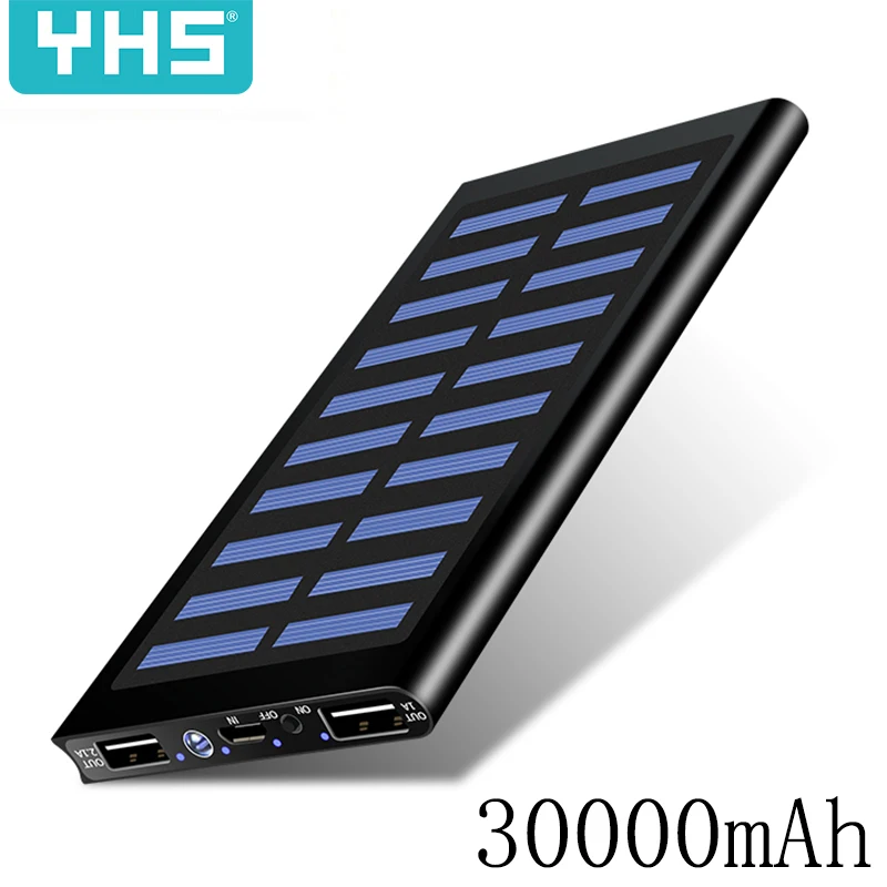 Внешний аккумулятор на солнечной батарее 30000 мАч 2 USB светодиодных аккумулятора