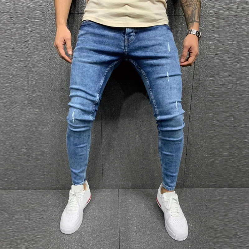

Mens Skinny Ripped Jeans Slim Patchwork Denim Pants Pencil Pants Sstreet Hip-Hop Denim Trousers Fashion Cowboy Clothing Men