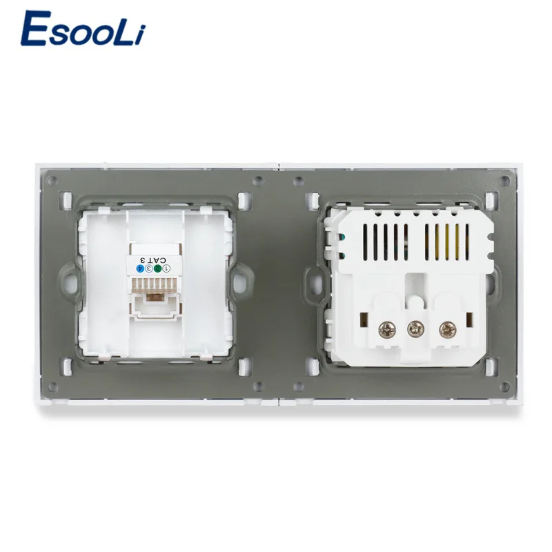 Электрическая розетка Esooli электрическая из закаленного стекла 2 разъема USB + 1