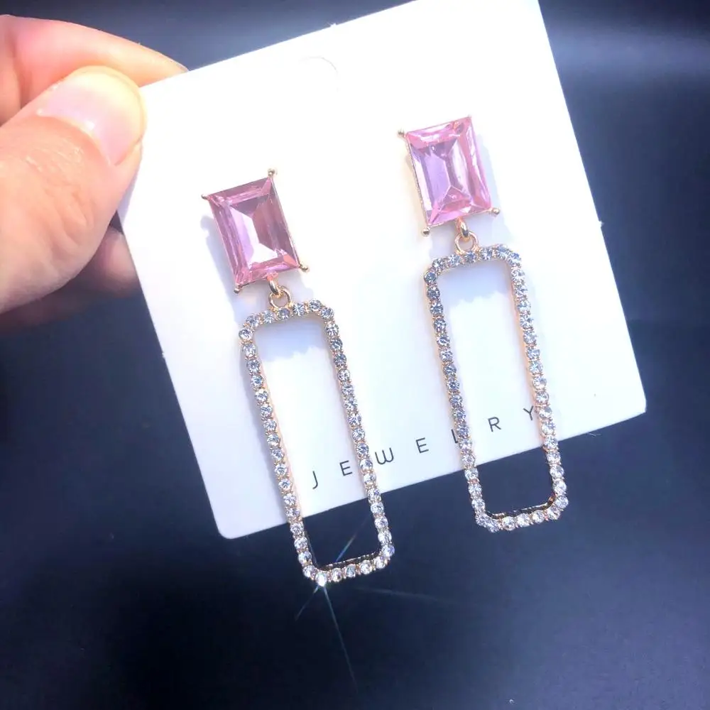 Exknl длинные висячие серьги с кристаллами прямоугольные модные ювелирные изделия