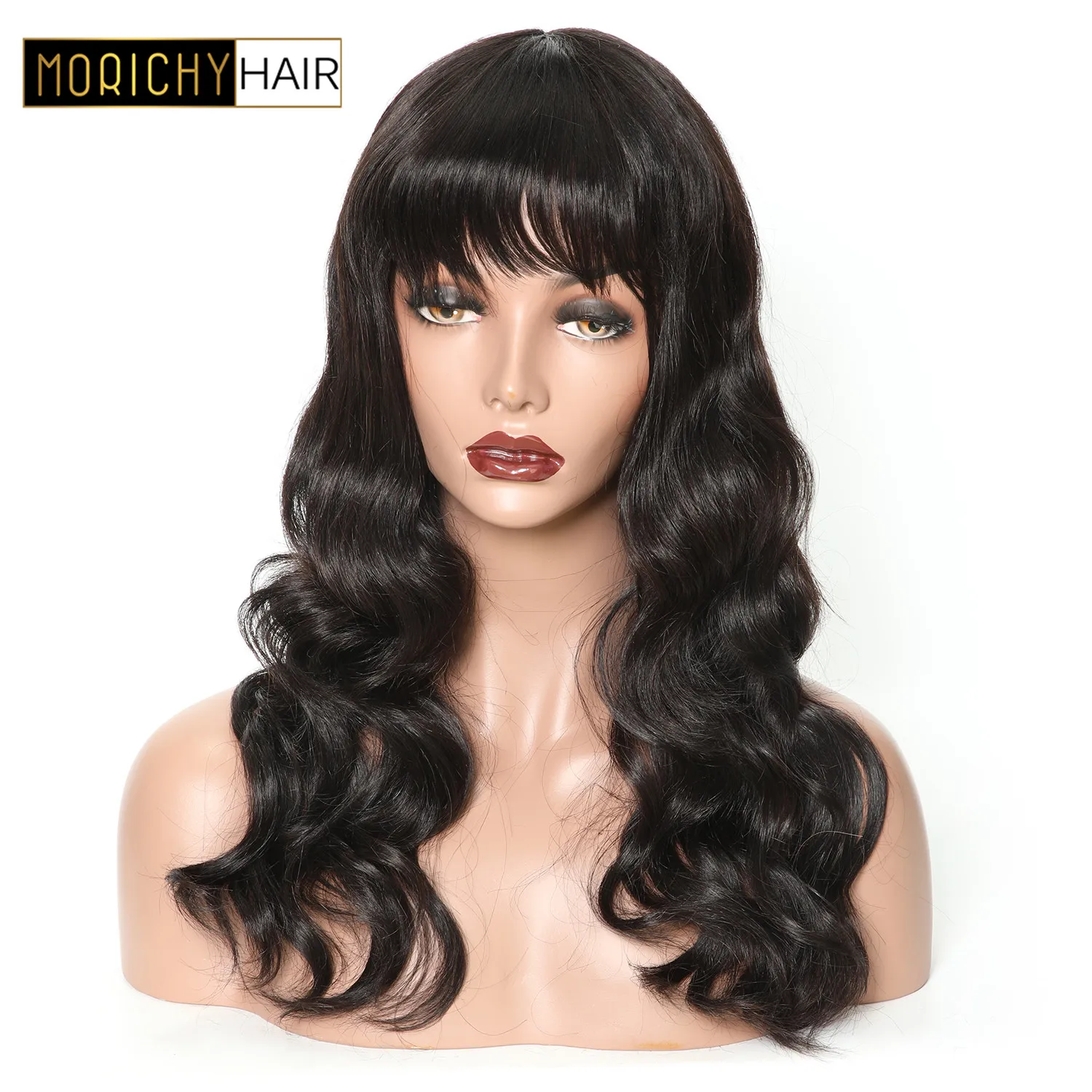 Morichy волнистые человеческие волосы парик с челкой для женщин бразильские цветной