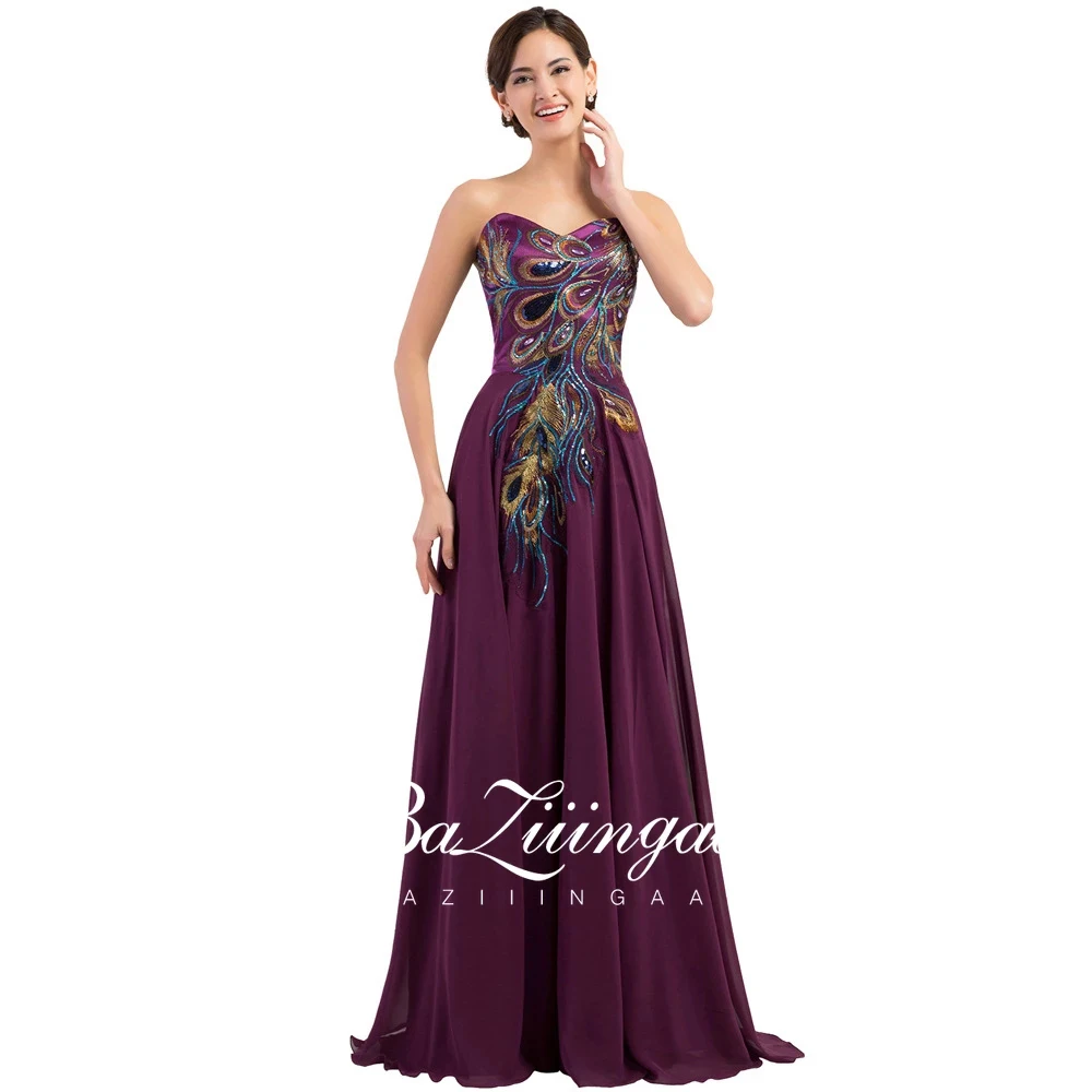 BAZIIINGAAA Vintage Prom Dresses Long 2021 Chiffon Party women Suitable for Formal Evening Graduation Peacock Embroidered Robe | Свадьбы и