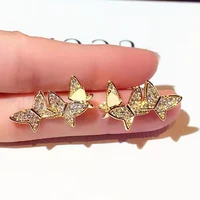 fashion shiny zircon butterfly earrings for women geometric animal cartilage stud earrings jewelry gift