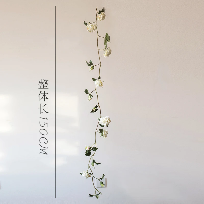 Искусственные цветы розы гирлянда из ротанга лоза с зелеными листьями для дома