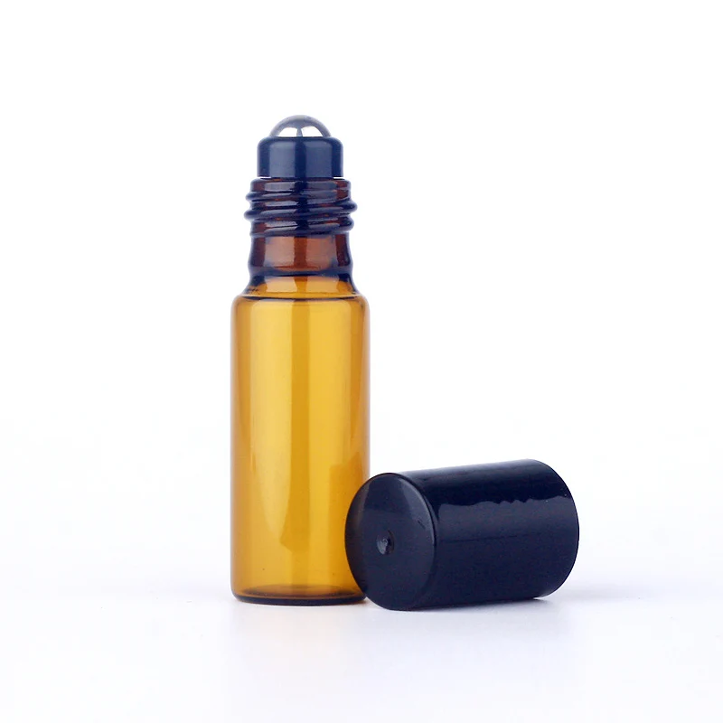 5ml STEEL ball 100 шт./лот, 5 мл, мини-Бутылочки для эфирного масла, многоразовая роликовая бутылка, коричневая стеклянная бутылка, пустая парфюмерная бутылка - Цвет: 5ml STEEL ball