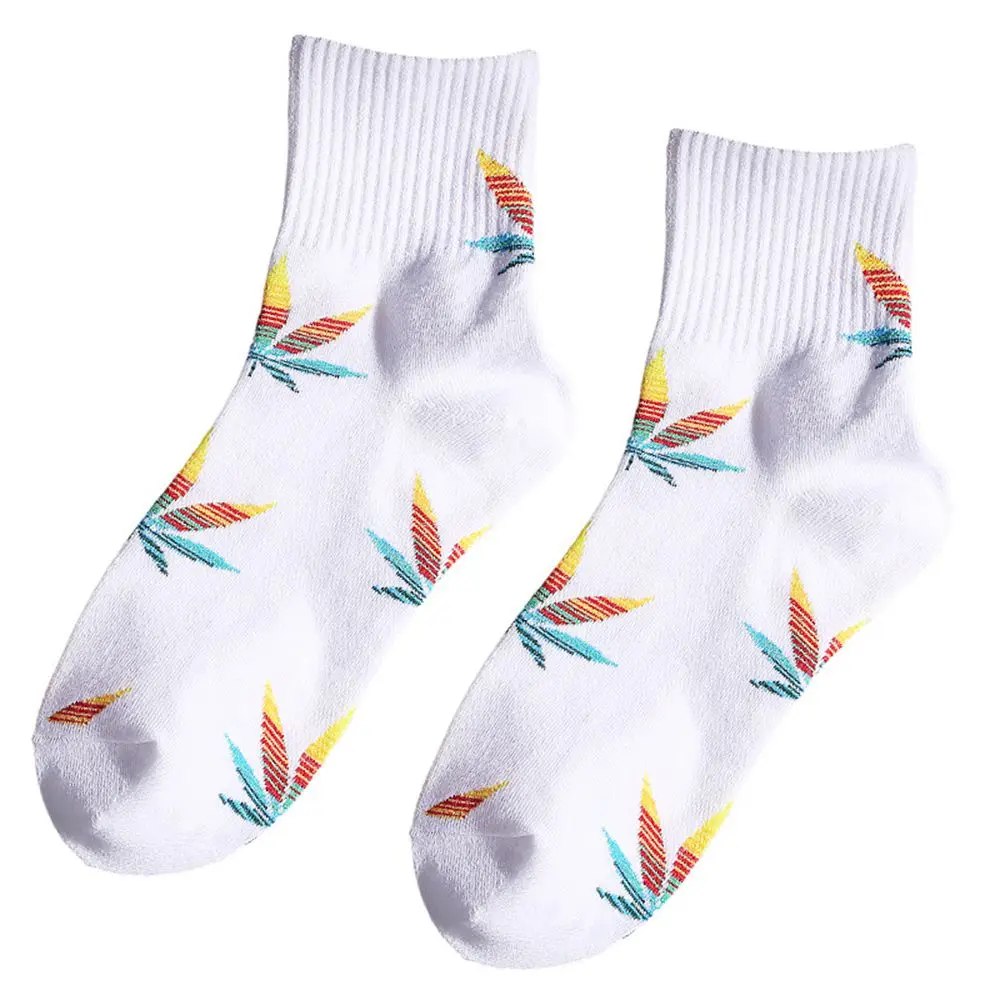 

Men's and Women's Socks Street Fashion Middle Tube Maple Leaf Pattern Stripe Air 1Pair Permeability Sweat Absorption Sports Sock